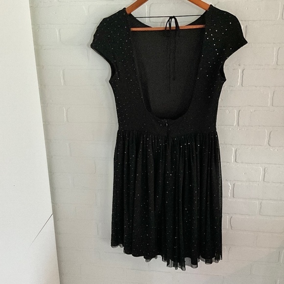 Zara Mini dress LBD Bow detail Black Tulle Sequin Sparkly U shape Open back M - Picture 12 of 13